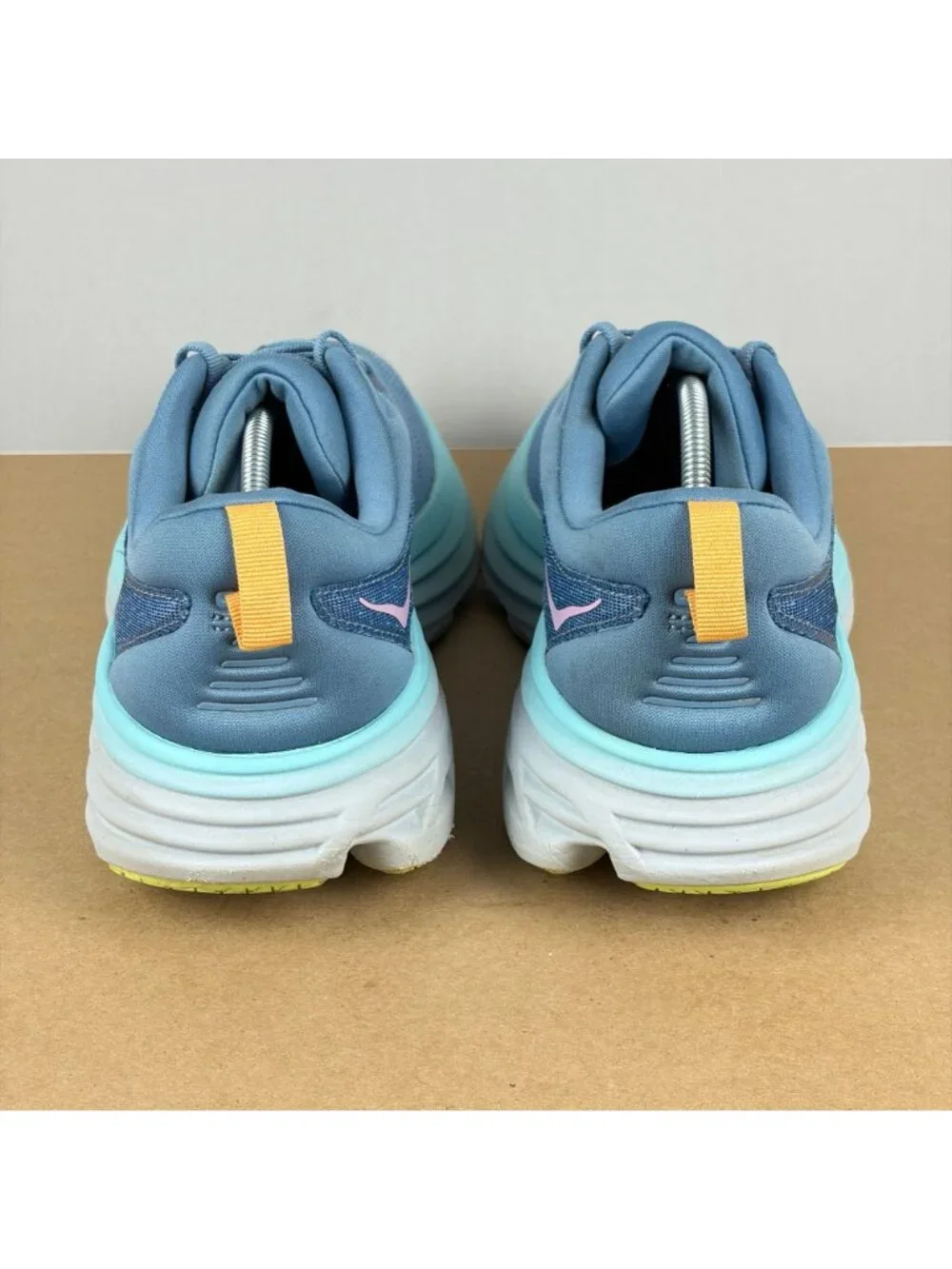 Hoka Bondi 8 Athletic Running Shoes Womens 11 Blue Pink Breathable Low Top